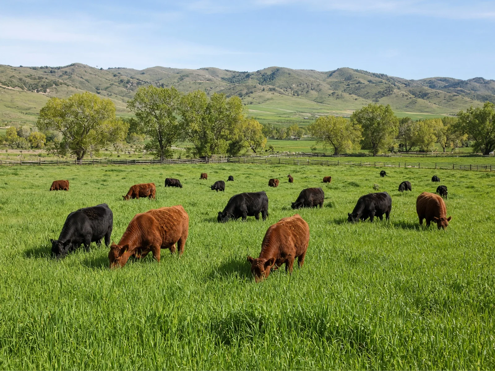 Beef cattle grazing green grass near Orderville and the Glendale bench in Kane County