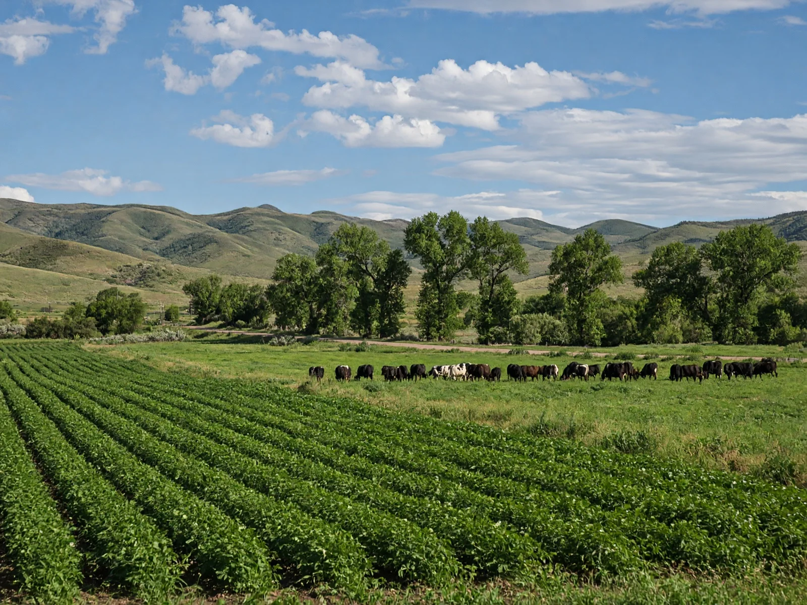 Alfalfa fields and cattle grazing in the valley near Orderville, Utah